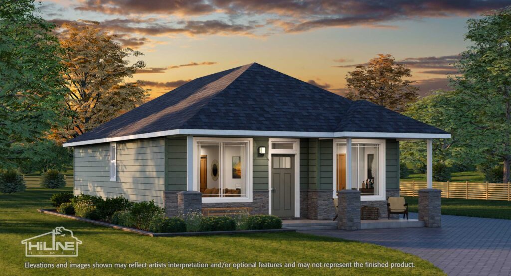 Home Plan 800 hipped room enhanced elevation.