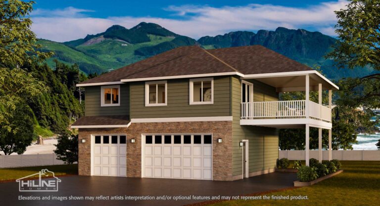 Home Plan 936 enhanced hipped roof elevation.