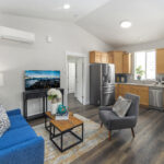 Home Plan 500A interior living and kitchen.