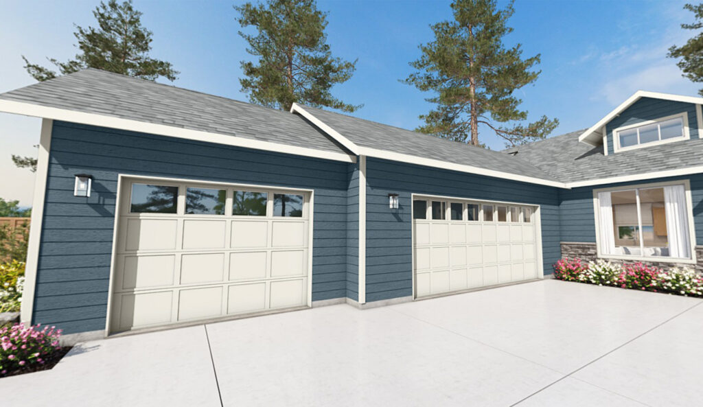 Home Plan 2232 front exterior garages from our virtual home tour.