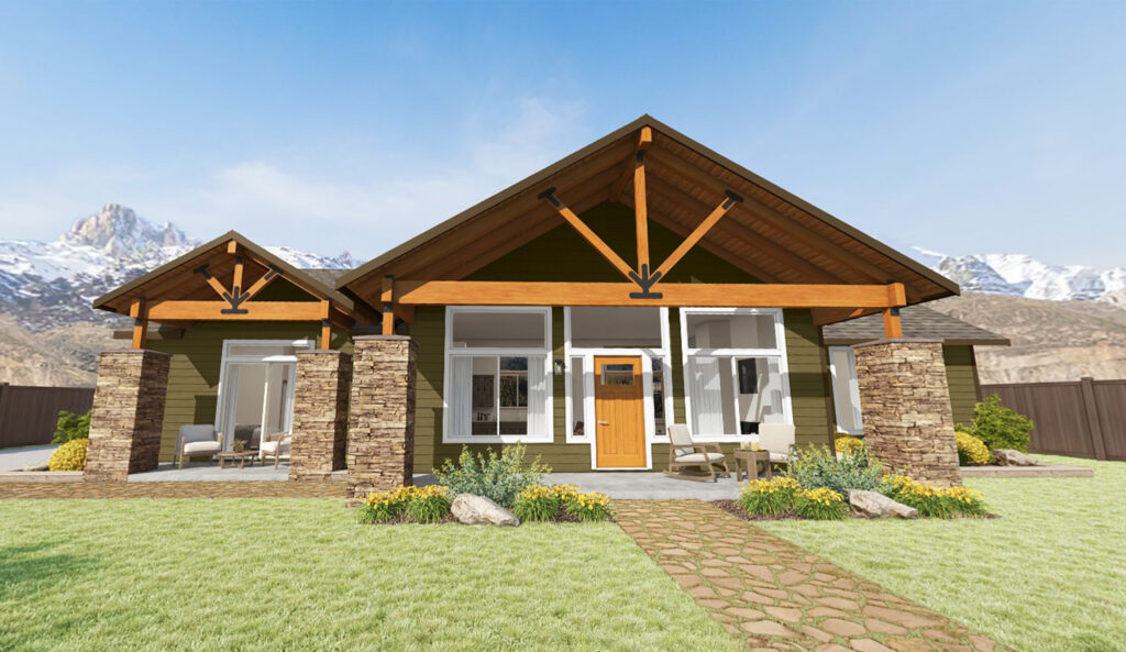 Home Plan 1964 front exterior from our 3D tour.