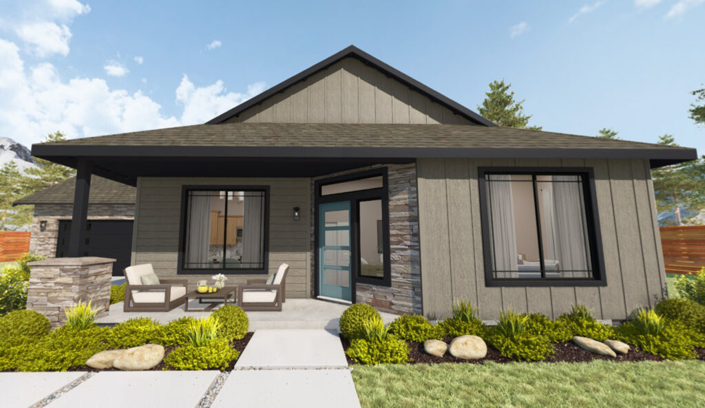 Home Plan 1248 3D front exterior with upgrades.