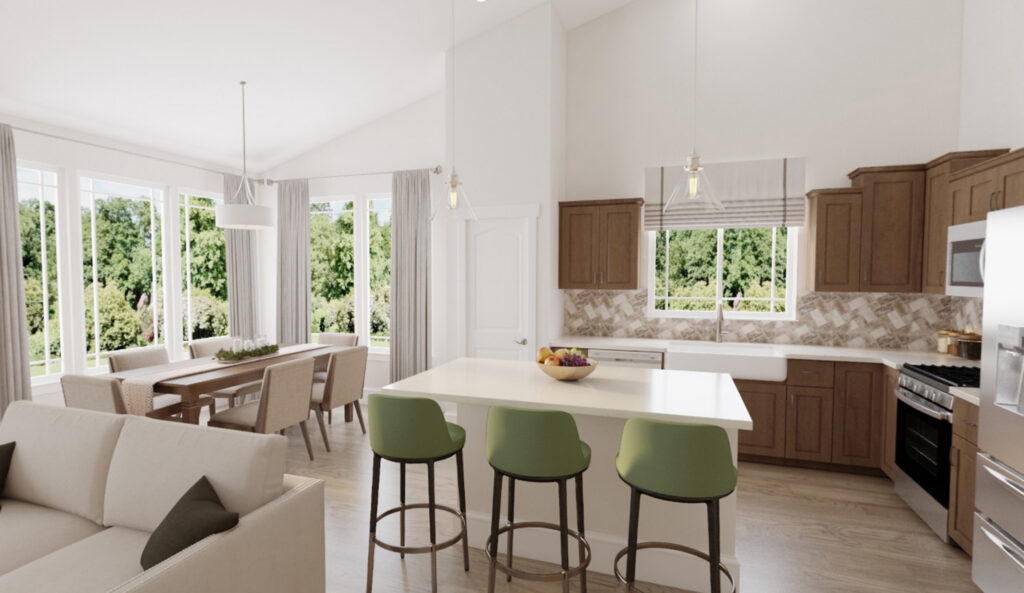 Home Plan 1494 dining room and kitchen.