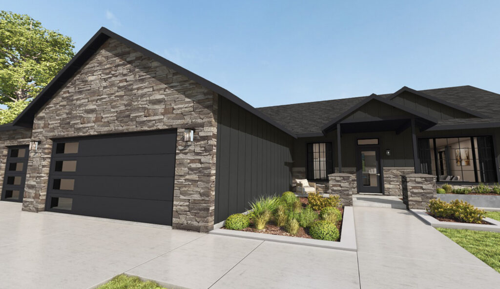 Home Plan 1664 3D front exterior with upgrades.
