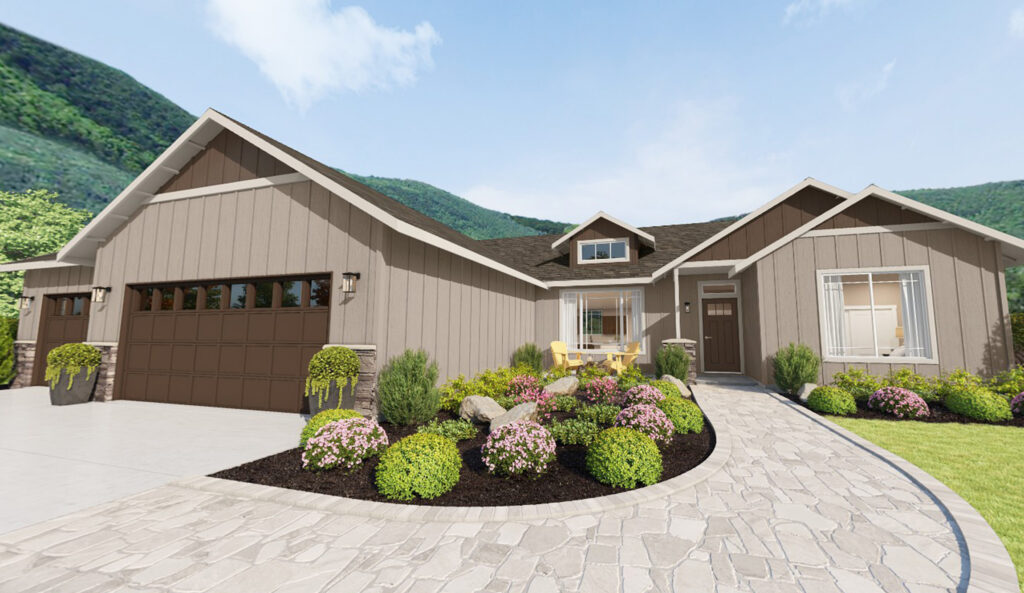 Home Plan 1721 front exterior with upgrades.