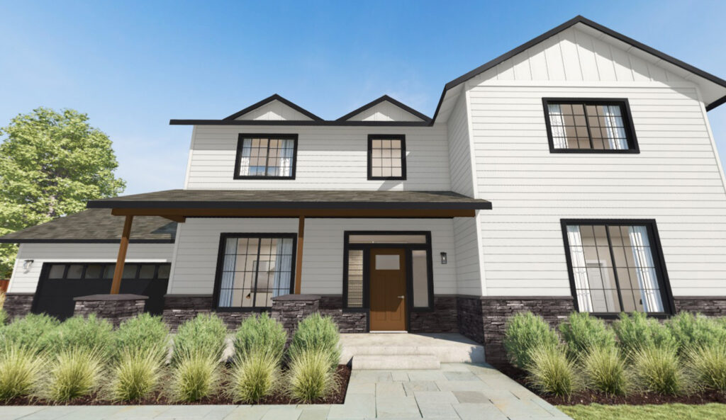 Home Plan 3072 3D tour front exterior rendering.