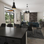 Home Plan 3072 kitchen, living, and dining room.