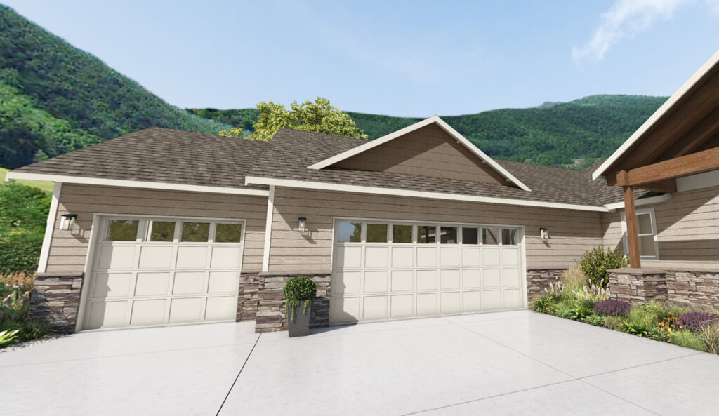 Home Plan 3295 3D garage front exterior with upgrades.