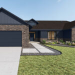 Home Plan 3464 3D front exterior with upgrades.