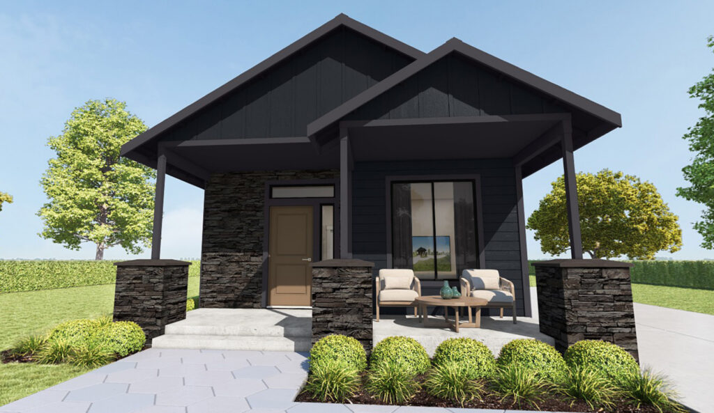 Home Plan 500A 3D tour front exterior rendering.