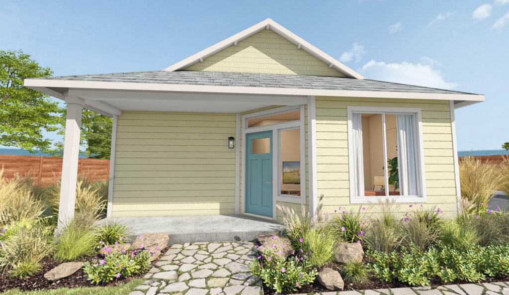 Home Plan 897B front exterior with upgrades.