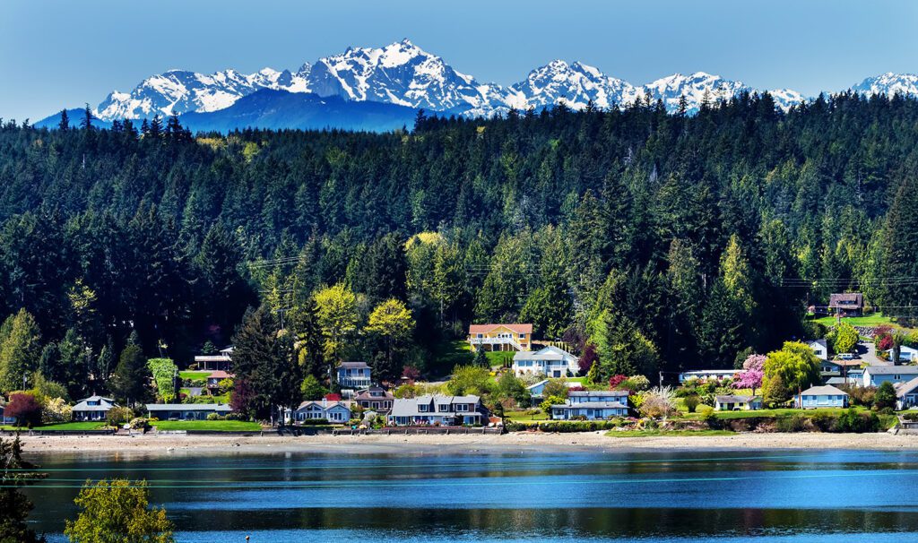 Poulsbo Bainbridge Island Puget Sound Snow Mountains Olympic National Park Washington State Pacific Northwest