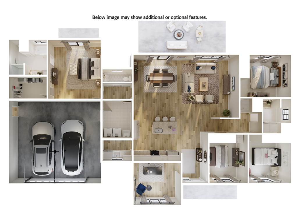 Home Plan 2318A-L 3D floor plan top view with upgrades.