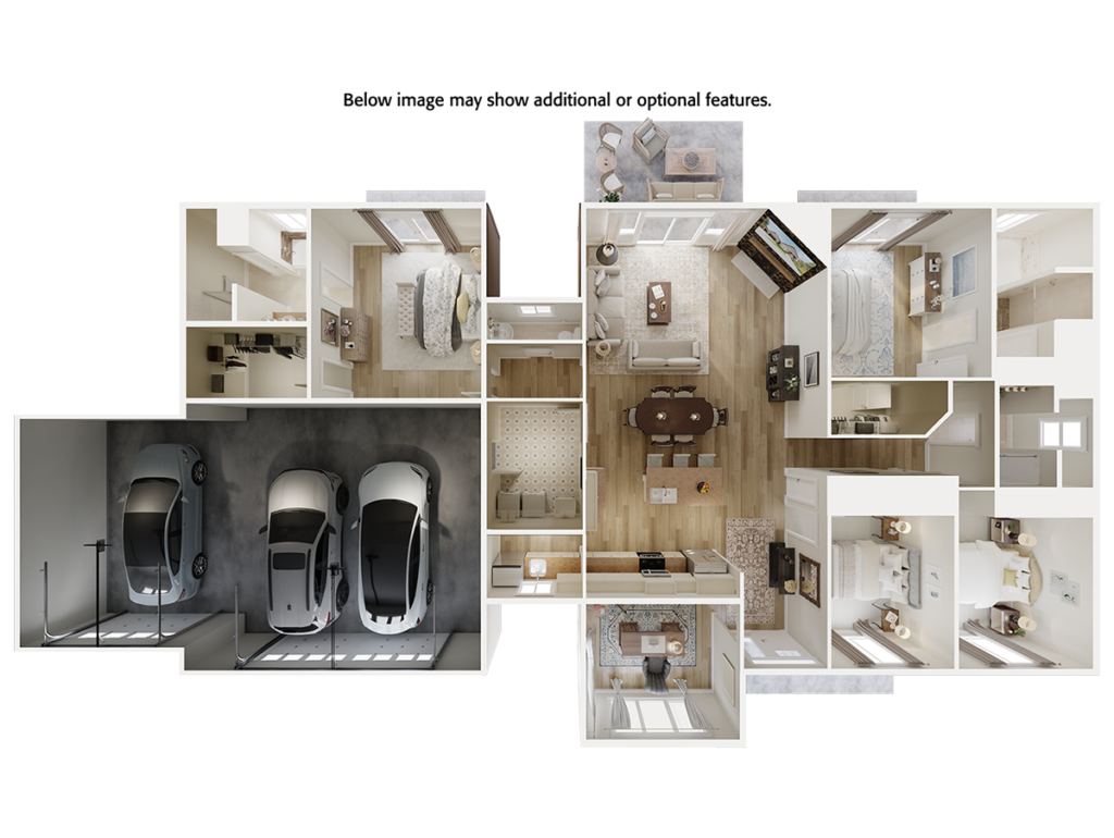 Home Plan 2494A 3D floor plan top view with upgrades.