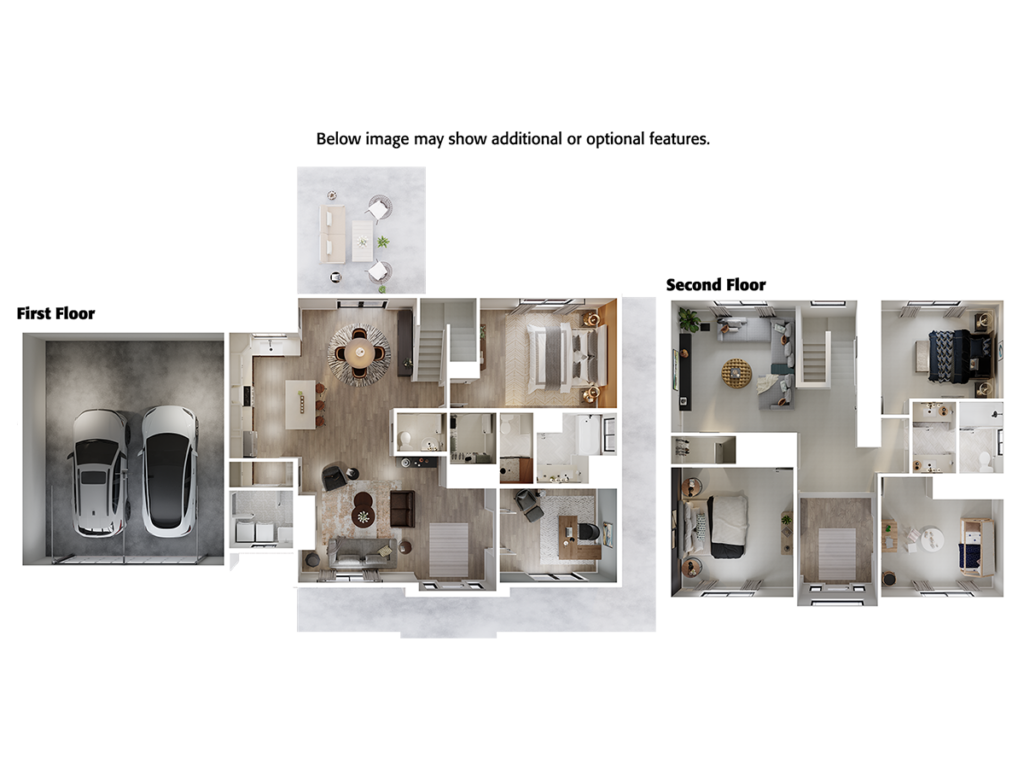 Home Plan 2700L 3D floor plan top view with upgrades.