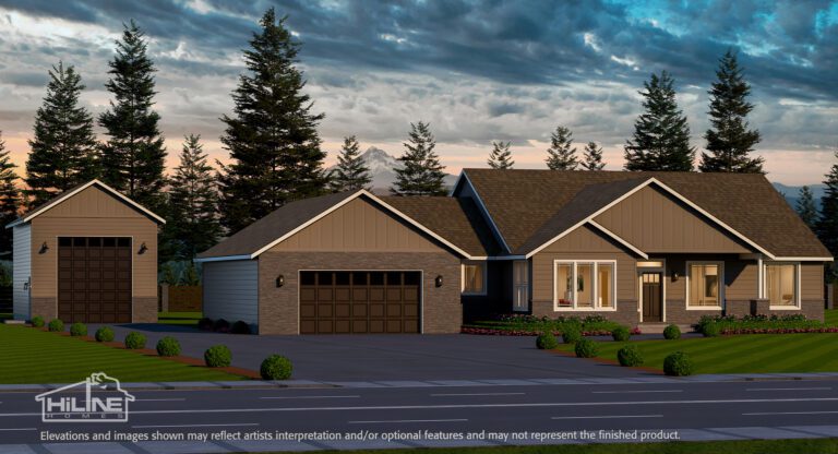 Home Plan 2494A Enhanced Elevation with Detached RV Garage.