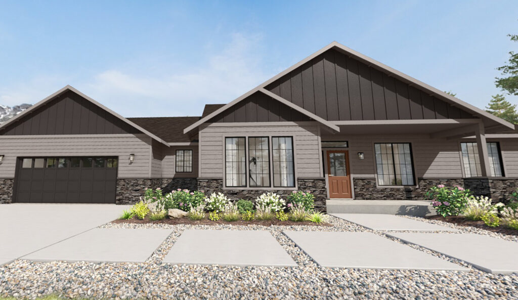 Home Plan 2147 front exterior with upgrades.