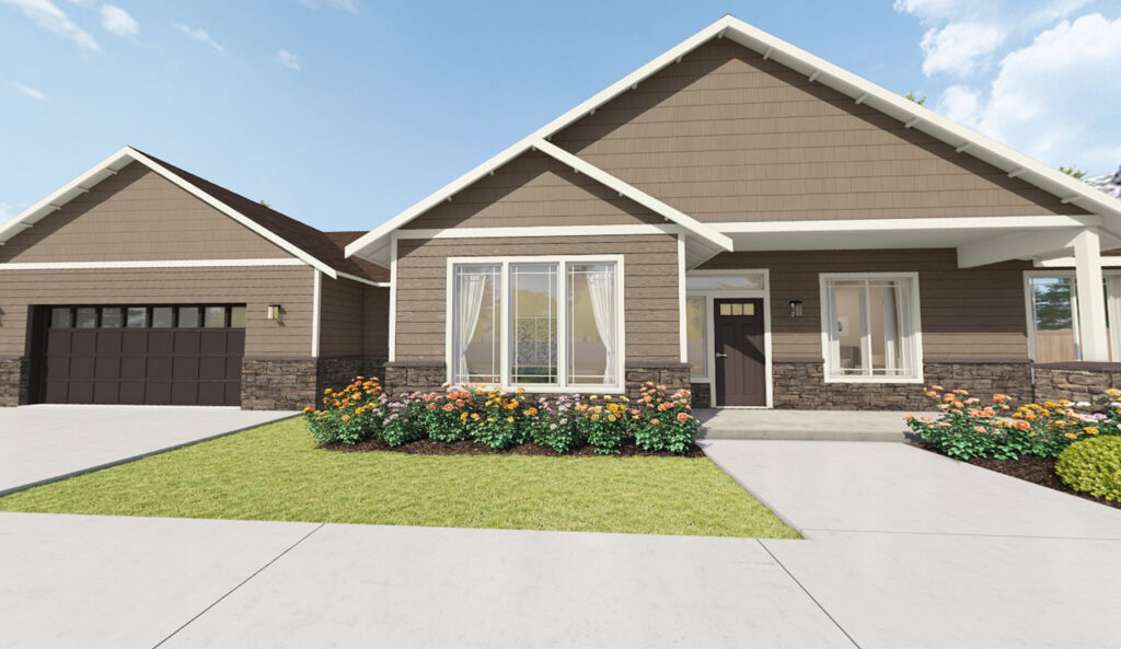 Home Plan 2494A 3D front exterior with upgrades.