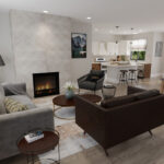 Home Plan 2700 living room with kitchen view.