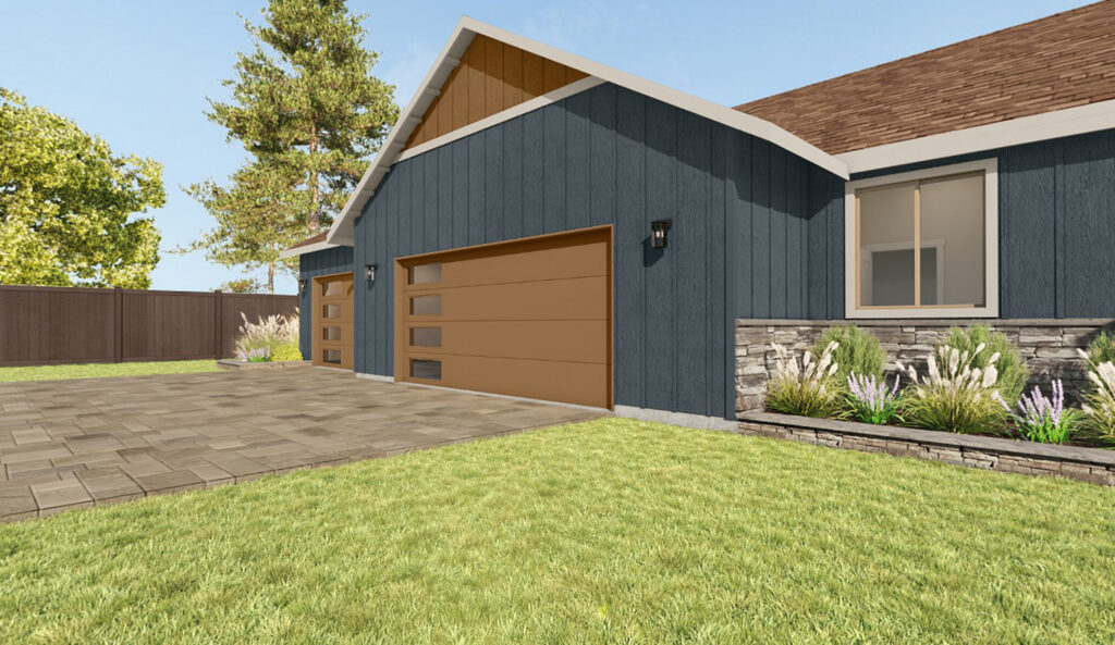 Home Plan 1793B exterior garage view upgraded.