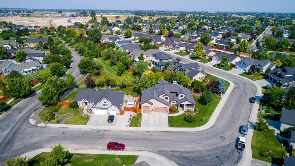 Boise, Idaho neighborhood as seen from the air.