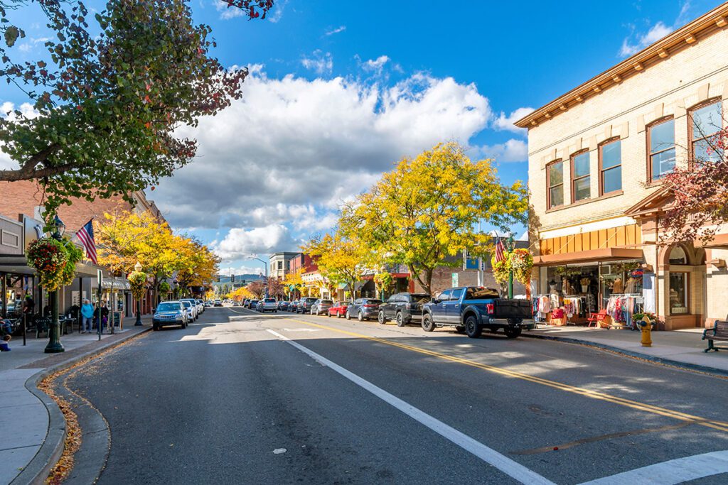 Shops and cafes on Sherman Avenue in downtown Boise.