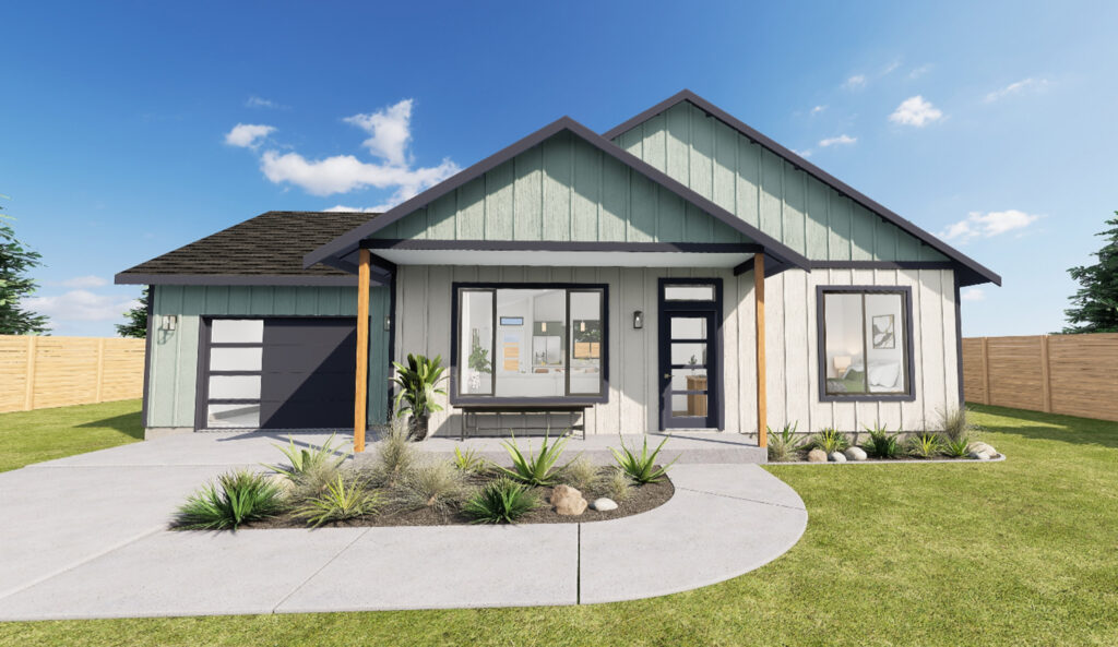Home Plan 896 front exterior with upgrades.