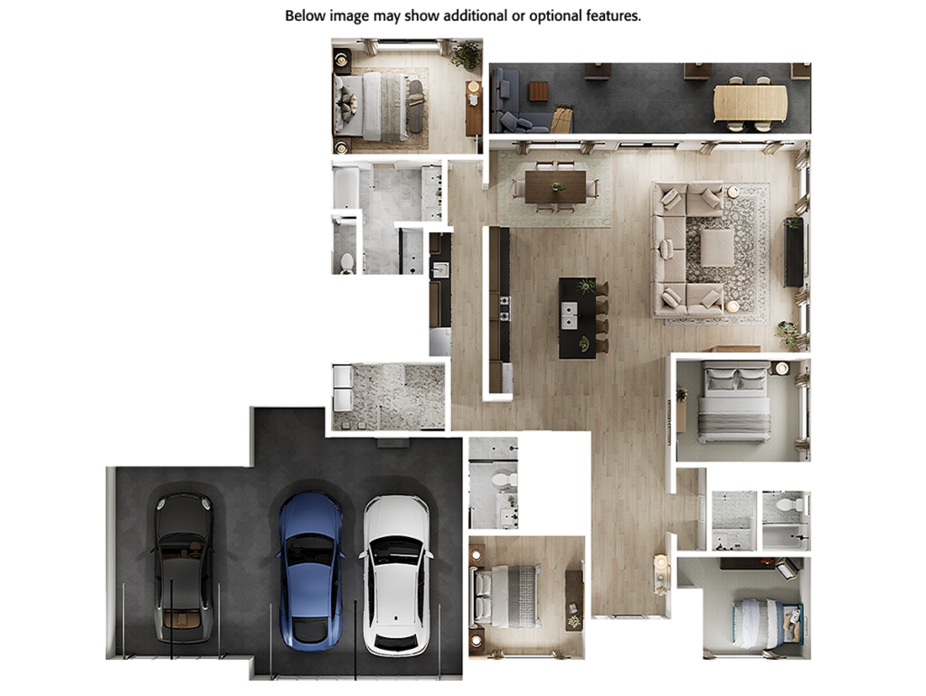 Home Plan 2319L 3D floor plan top view with upgrades.