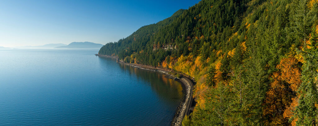 The coastline of Samish Bay, WA in autumn.